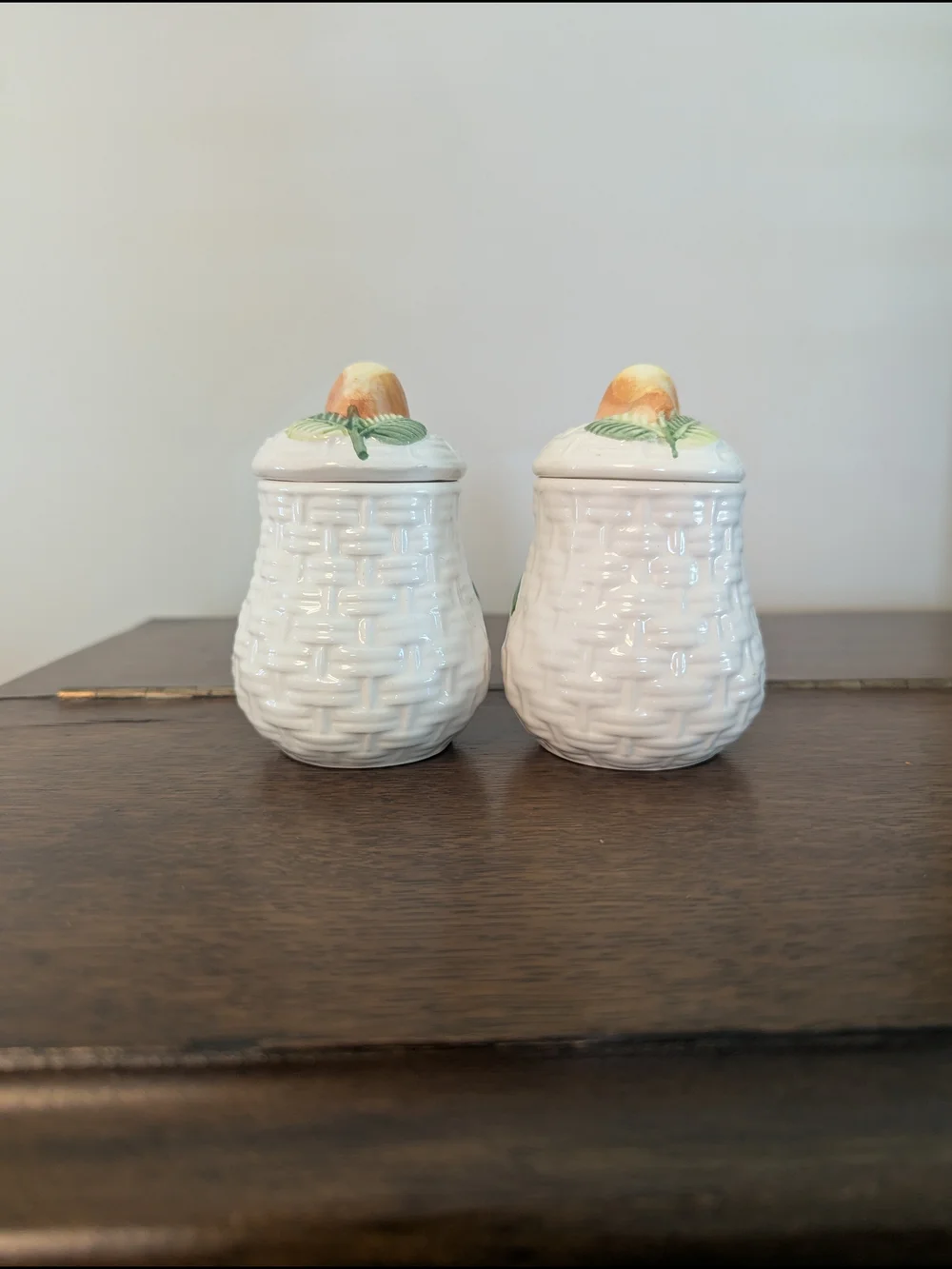 Majolica Condiment Jars - Set of 2 A. Santos Portugal Hand Painted